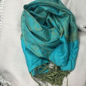 Pashmina Silk Scarf in Teal and Olive | NWOT | OS